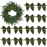 AIMUDI Moss Green Velvet Bows for Christmas Trees 4" Christmas Bows for Gift Wrapping, Holiday Crafts, Wreaths, Garlands, Staircase, Home Outdoor Winter Party Decorations, 12 PCs