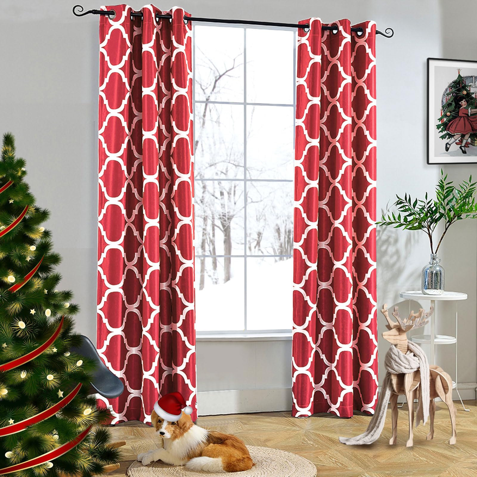 Melodieux Christmas Curtain Moroccan Fashion Room Darkening Blackout Grommet Curtain for Living Room/Bedroom, 42 by 84 Inch, Red (1 Panel)