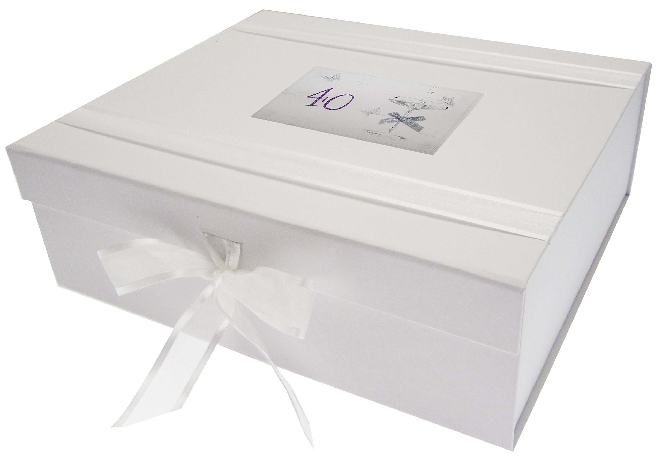 WHITE COTTON CARDS C40A4 40th Birthday, Large Keepsake, Coupé Glass, Wood, 27.2x32x11 cm