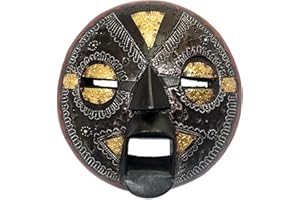 NOVICA Handcrafted Ghanaian Wood Wall Mask with Aluminum and Brass Accents, Beautiful Soul'