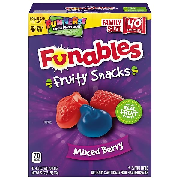 FUNABLES FRUITY SNACKS, MIXED BERRY FLAVORED SNACKS, 32 OZ 40 CT