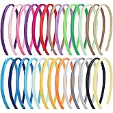 Fishdown 26 Pcs Satin Headbands for Girls DIY Craft Head Bands Hard Thin Headband Rubber Plastic Colorful Hairbands for Kids Teens Party Favors