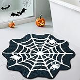 NOVWANG Halloween Bathroom Rug, 21.6 x 21.6 Inch Spider Web Bathroom Rugs Round Spider Web Bath Mat Non Slip for Home Room Tub Living Bedroom Kids Room Kitchen Decoration