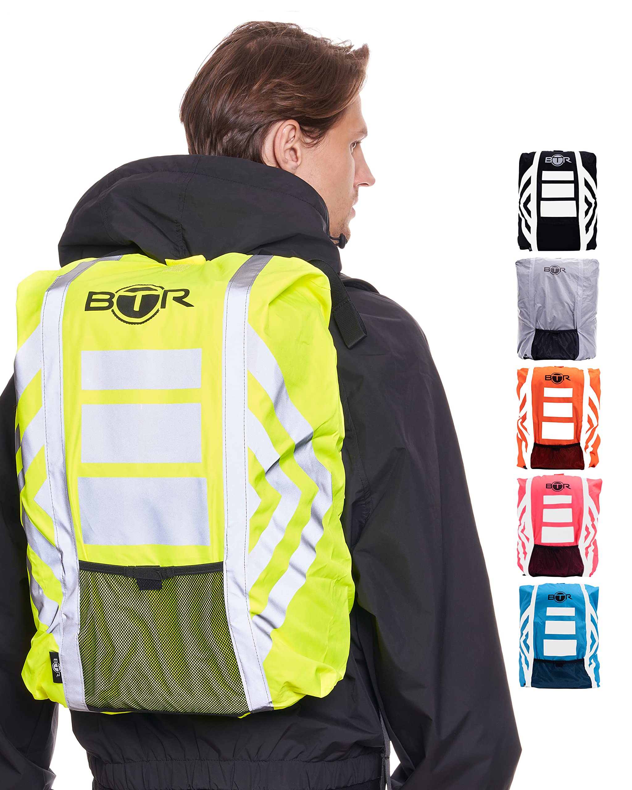 BTR Backpack Cover 100% Waterproof & High Visibility. High Viz Rucksack Cover With Reflective Tape. Medium. Fluorescent Yellow — image 1