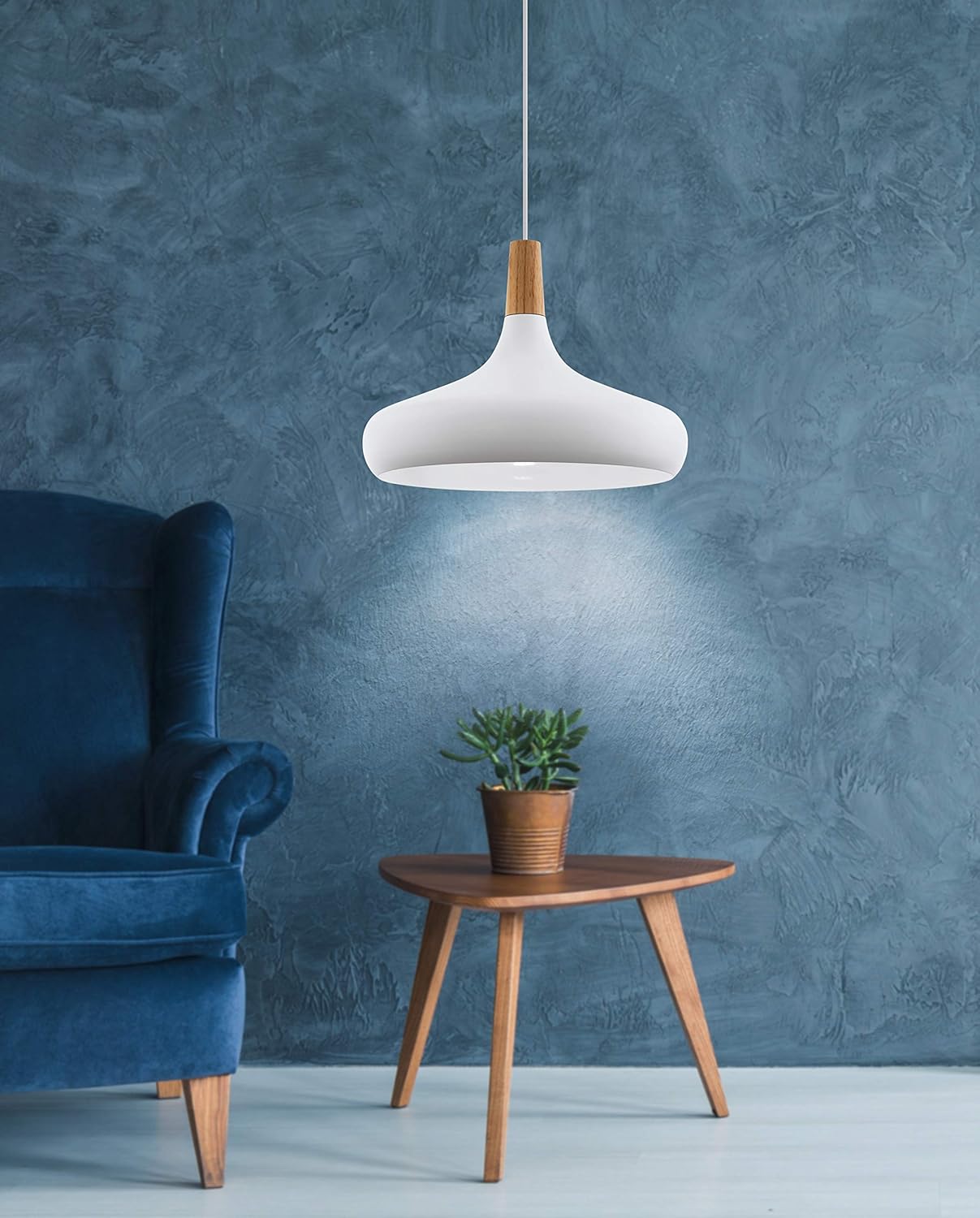 Eglo Sabinar Pendant Light, Steel and Wooden Hanging Lamp Coloured in White and Brown, E27 Socket, Socket: E27 - Image 4
