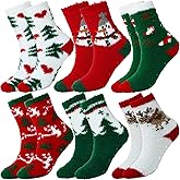 YOGINGO 6 Pairs Christmas Socks Women - Fuzzy Christmas Socks, Colorful Warm Fluffy Slipper Socks for Women