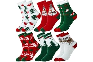 YOGINGO 6 Pairs Christmas Socks Women - Fuzzy Christmas Socks, Colorful Warm Fluffy Slipper Socks for Women