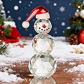 vskikris Snowman Figurines - Sparkling Crystal Snowman Figurine Decorations Christmas Glass Figurine Ornament with Red Hat, Festive Table Decor Xmas Gift & Collectible Paperweight