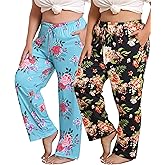 Vozanet Women's Plus Size Pajama Pants 2 Pack Lounge Bottoms with Drawstring and Pockets Ultra-Soft Sweatpants Loose PJS