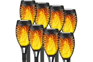 Liveasily 8 Pack Solar Outdoor Garden Lights, Solar Tiki Torches Lights with Flickering Flame for Garden Decorations, Waterproof LED Torches Light for Outside Patio Yard Decor(Yellow)