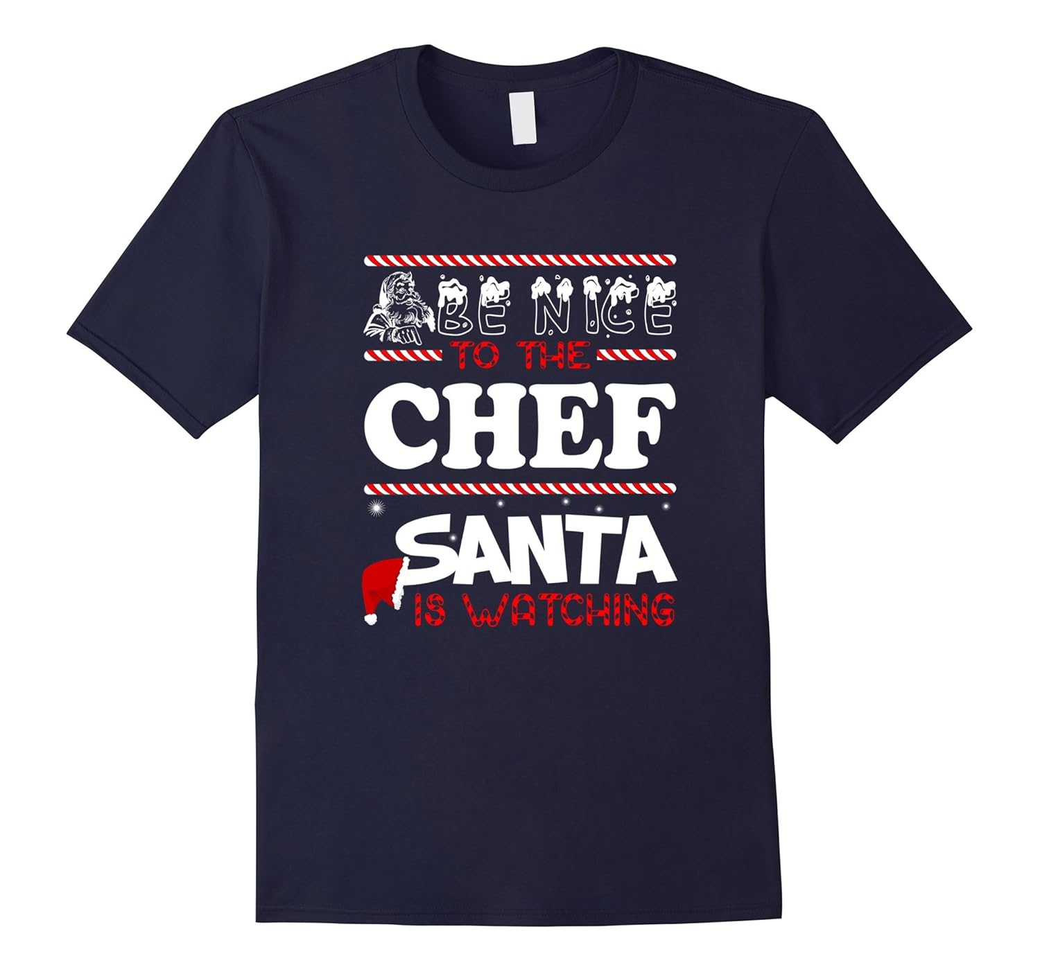 Ugly Christmas Sweater Chef Santa Is Watching T-shirt-ANZ