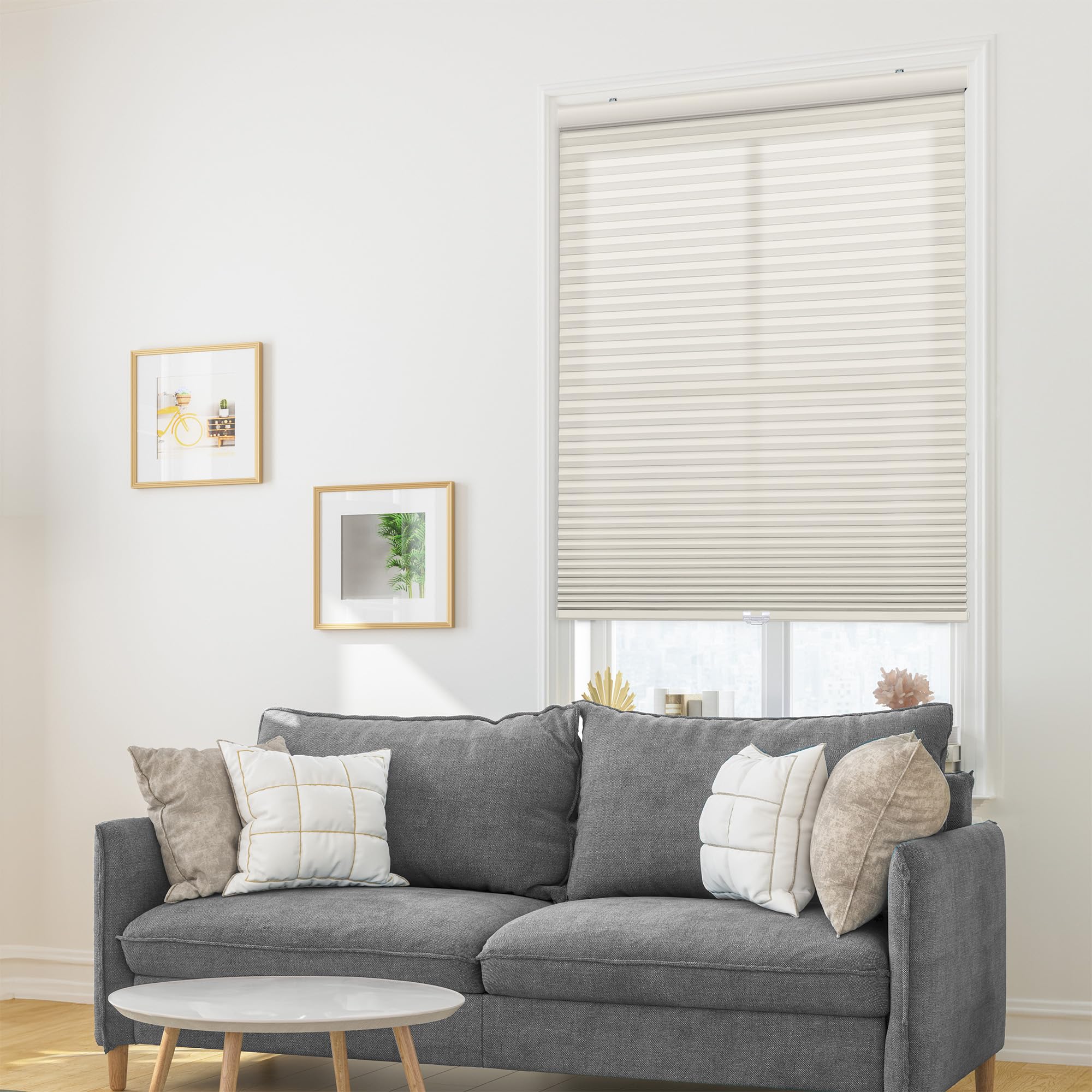 DEZ FURNISHINGS Cordless 1″ Signature Light Filtering Cellular Shade, 29″ W x 64″ H, Cream