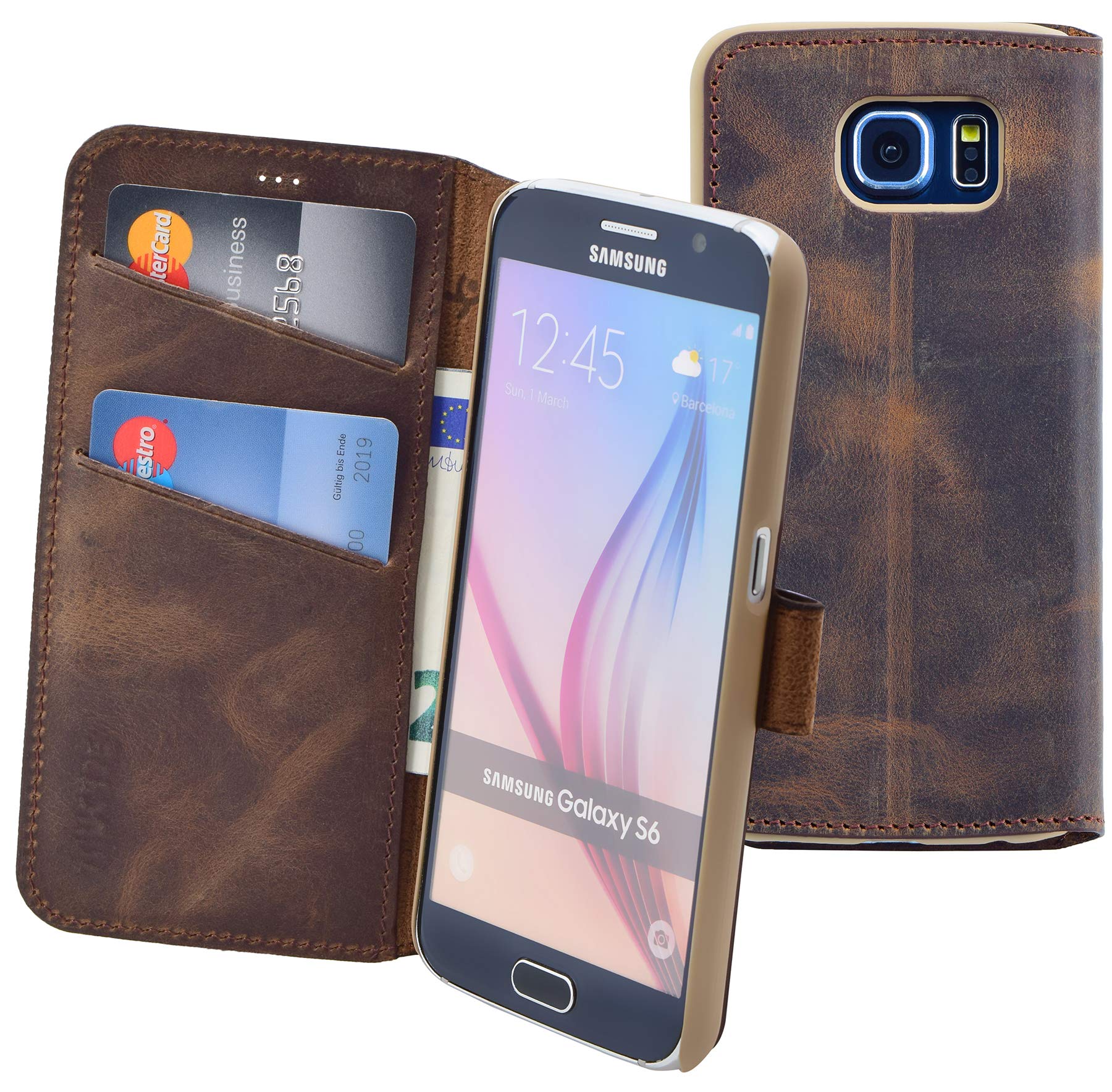 Original Suncase book-style leather case for Samsung Galaxy S5, S6, S6 Edge, S7, S7 Edge, genuine leather with card holder and stand function, case holder sleeve