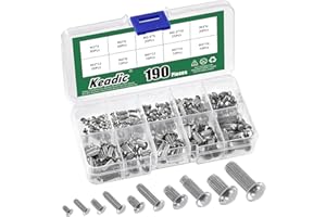 Keadic 190Pcs M2 M2.5 M3 M4 M5 304 Stainless Steel Brazier Head Solid Rivet Set, 3mm 5mm 6mm 8mm 10mm 12mm 16mm Solid Rivet Fasteners for Repairing Boats Furniture Automotive