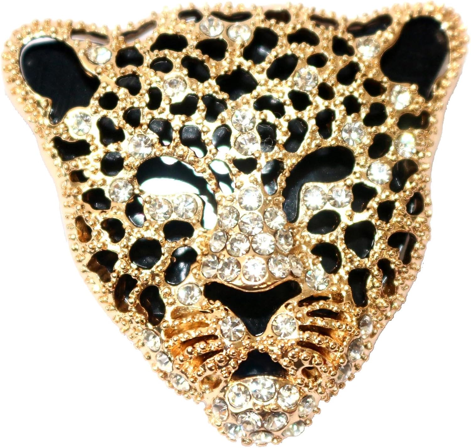 Navachi 18k Gold Plated White Crystal Enamel Leopard Head Az7627b Brooch pin, Yellow