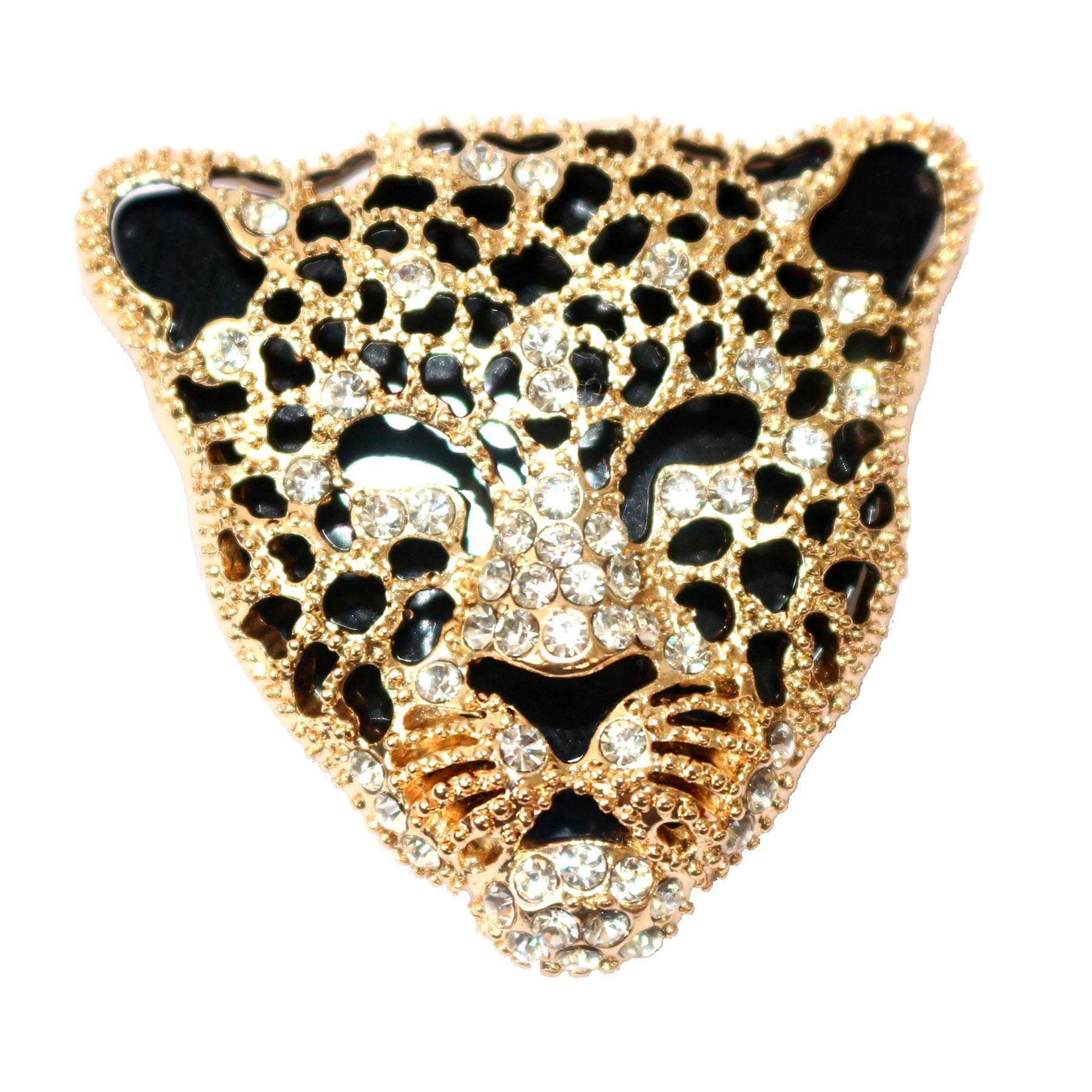 Navachi 18k Gold Plated White Crystal Enamel Leopard Head Az7627b Brooch pin