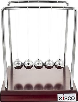 EISCO - Newtons Cradle (Collision Balls / Pendulum Balls), with 5 Steel Balls of 2.2cm Dia Each , Perfect for Study & Gifts, with Polished Wooden Base, 18cmX15cmX17.5cm