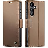 QLTYPRI Wallet Case for Samsung Galaxy S25 Plus, Premium PU Leather Magnetic Flip Folio Case with RFID Blocking Credit Card Slots Kickstand Shockproof Protective Phone Cover - Brown