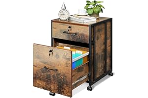 AODK File Cabinet for Home Office, Fully Assembled Filing Cabinet with Lock, 2 Drawer Office File Cabinet, Rolling File Cabinet for A4/Letter File, Small Cabinet with Desk Drawer, Vintage and Balck