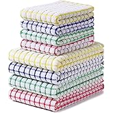 Homaxy Kitchen Towels and Dishcloths Set, 16 x 25 and 12 x 12 Inches, Set of 8 Cotton Terry Kitchen Dish Towels, Super Soft and Absorbent Dish Cloths, Blue/Yellow/Red/Green