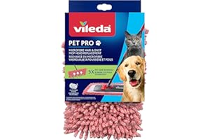 Vileda Pet Pro Microfiber Hair & Dust Mop Head Replacement | Flat mop Refill | Three Times More pet Hair Removal | Easy to In