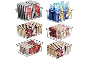 iSPECLE Upright Freezer Organizer Bins - 6 Pack Small Stand Up Freezer Baskets for 13 cu.ft Freezer, Get Food Easily, Freeze Efficiently with Air Circulation Stop Food Fall out from Freezer, Black