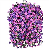 MJFloria Artificial Faux Fall Hanging Flowers Plants Baskets for Outdoor Outside, Fake Silk Dark Purple Fuchsia Daisy Mums Trailing Vines in Planter Realistic UV Resistant for Balcony Porch Decor