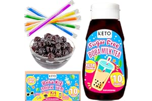 KETO NATURALS Sugar Free Boba Kit Milk Tea (21 servings) Diet 10 calories only. Keto friendly bubble tea kit Taiwanese milk tea. Low calorie drinks delicious boba tea kit. One kit contains boba pearls, sugar free milk tea syrup and straws