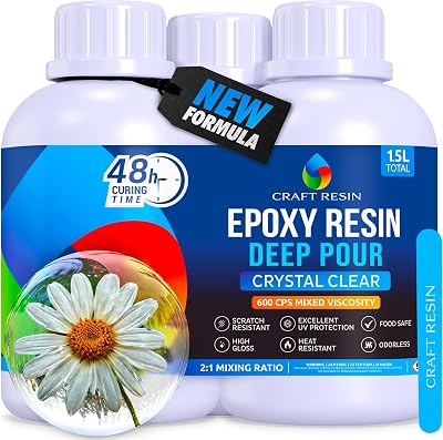 Craft Resin 1.5L Crystal Clear Deep Pour Epoxy Resin Kit 2:1 1L/0.5L Food Safe