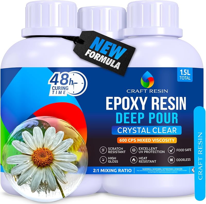 Craft Resin 1.5L Crystal Clear Deep Pour Epoxy Resin Kit 2:1 1L/0.5L Food Safe