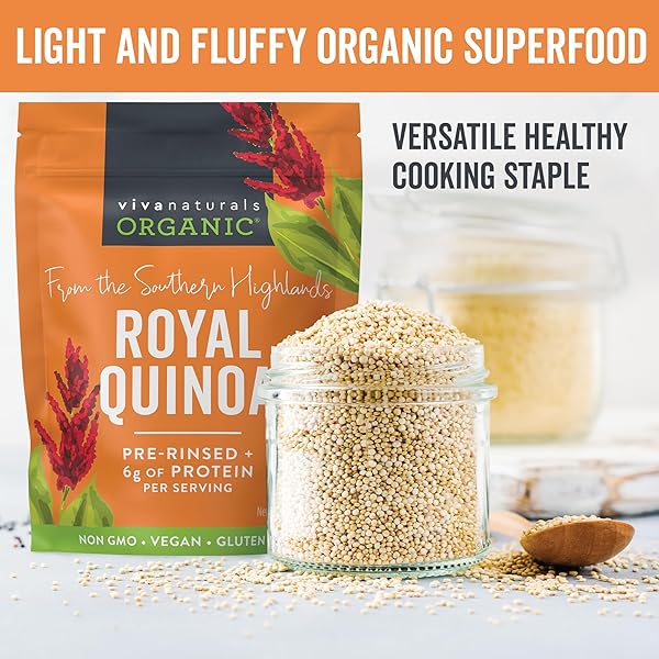 VIVA NATURALS ORGANIC QUINOA, 4 LB – PLANT BASED PROTEIN, FIBER AND IRON – PRE-WASHED WHOLE GRAIN RICE AND PASTA SUBSTITUTE FOR QUINOA SALAD – USDA ORGANIC, GLUTEN FREE, VEGAN, NON-GMO AND KOSHER
