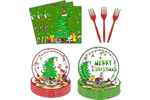 AYSIMPLE 96pcs Merry Grinchmas Party Tableware Set, Xmas Winter Holiday Table Decorations Supplies for 24 Guests, Christmas Green Elf Plates Napkins Forks Parties Favors for Holiday Xmas Events