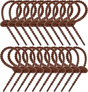 Yootop 20 Pcs Multi-Purpose Silicone Ties, Reusable Rubber Twist Tie for Food Bags Cable Management or Items Hanging, Brown