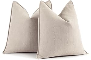 ZWJD Beige Pillow Covers 20x20 Set of 2 Chenille Throw Pillow Covers with Elegant Design Soft and Luxurious Decorative Throw Pillows for Couch, Bed, and Home Decor