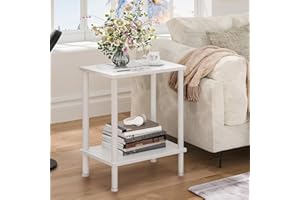 YUFAM End Table,Small Side Table,2-Tier Nightstand with Storage Shelf,Sofa Bedside Table for Small Spaces in Living Room,Bedroom, Office,Stable Frame,Easy Assembly,White