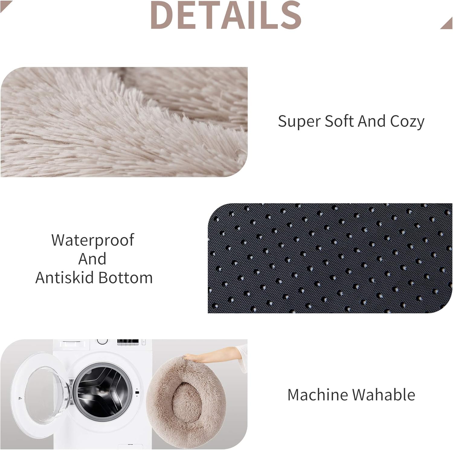 Love's cabin 20in Cat Beds for Indoor Cats - Cat Bed with Machine Washable, Waterproof Bottom - Taupe Fluffy Dog and Cat Calming Cushion Bed for Joint-Relief and Sleep Improvement : Pet Supplies