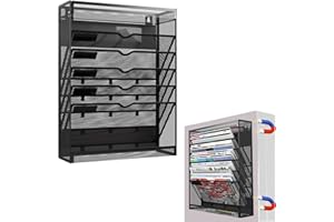 LQPAFZ 7-Tier Magnetic File Holder, No Drilling Wall File Organizer, Hanging File Organizer, Vertical Holder Rack for File Cabinets, Whiteboard, Refrigerator