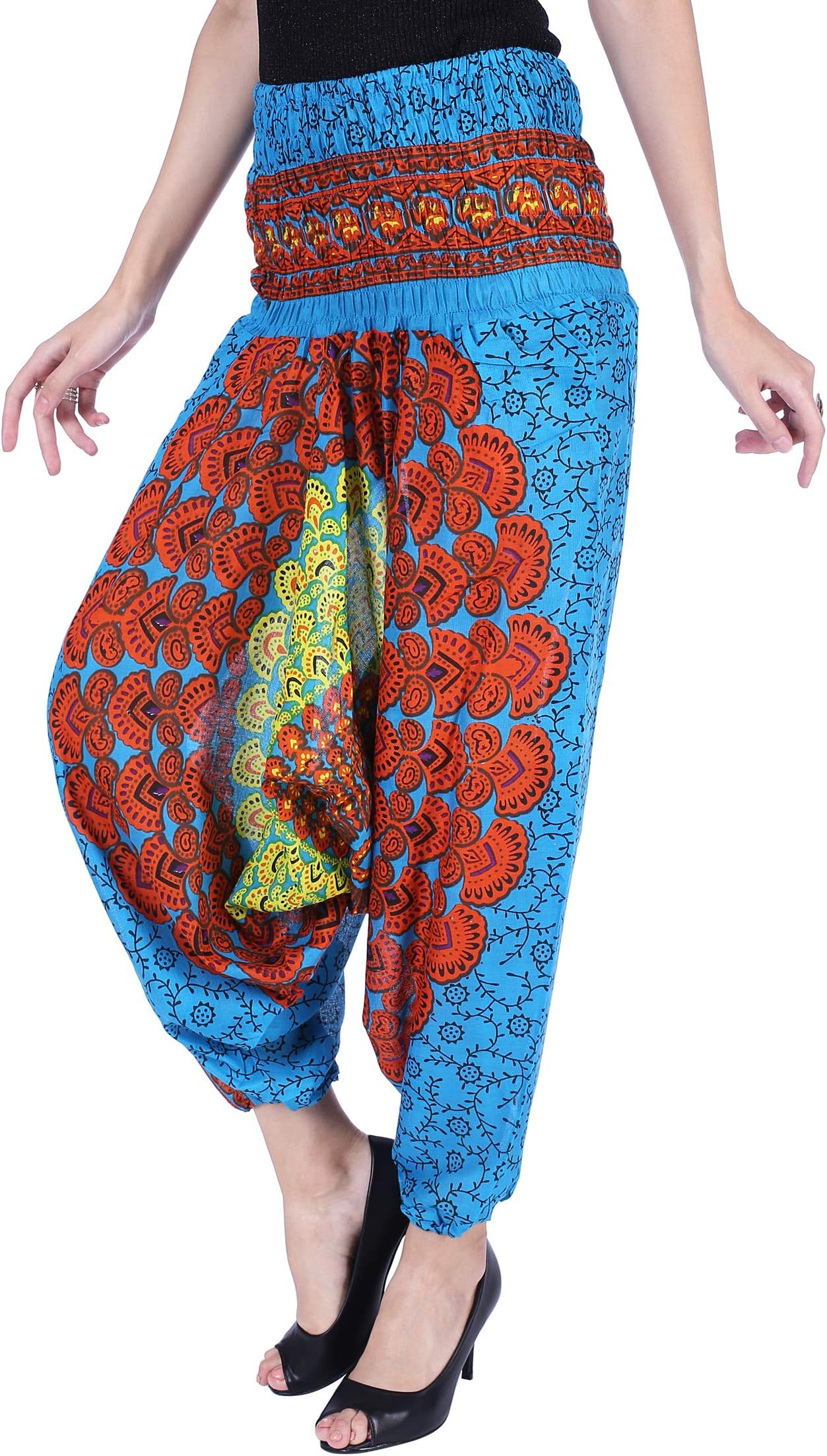 Cotton Indi Bargain Traditional Rajasthani Mandala Hand Block Print Peacock Alibaba Afghani Trouser Harem Hippie Trousers Boho Bohemian Style Good for Party Holiday Yoga