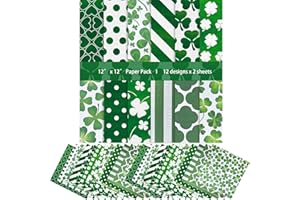 WISHTA 24Sheet St Patricks Day Scrapbook Paper Set, Double-sided 11.81x11.81inches Decorative Clover Cardstock Paper for Card Making Craft Junk Journal Gift Decoration Supplies(H-St Patricks Day)