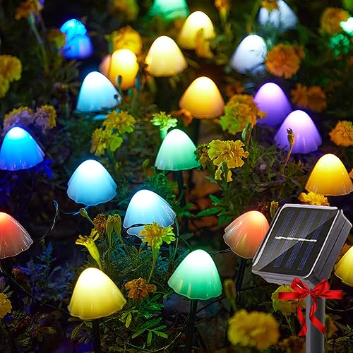 Solar Garden Lights Outdoor - 12 Led Mini Solar Mushroom Lights Waterproof 8 Modes Pathway Landscape Lights - Solar String lights Perfect for Yard Party Wedding Festival Decoration(Multicolor)