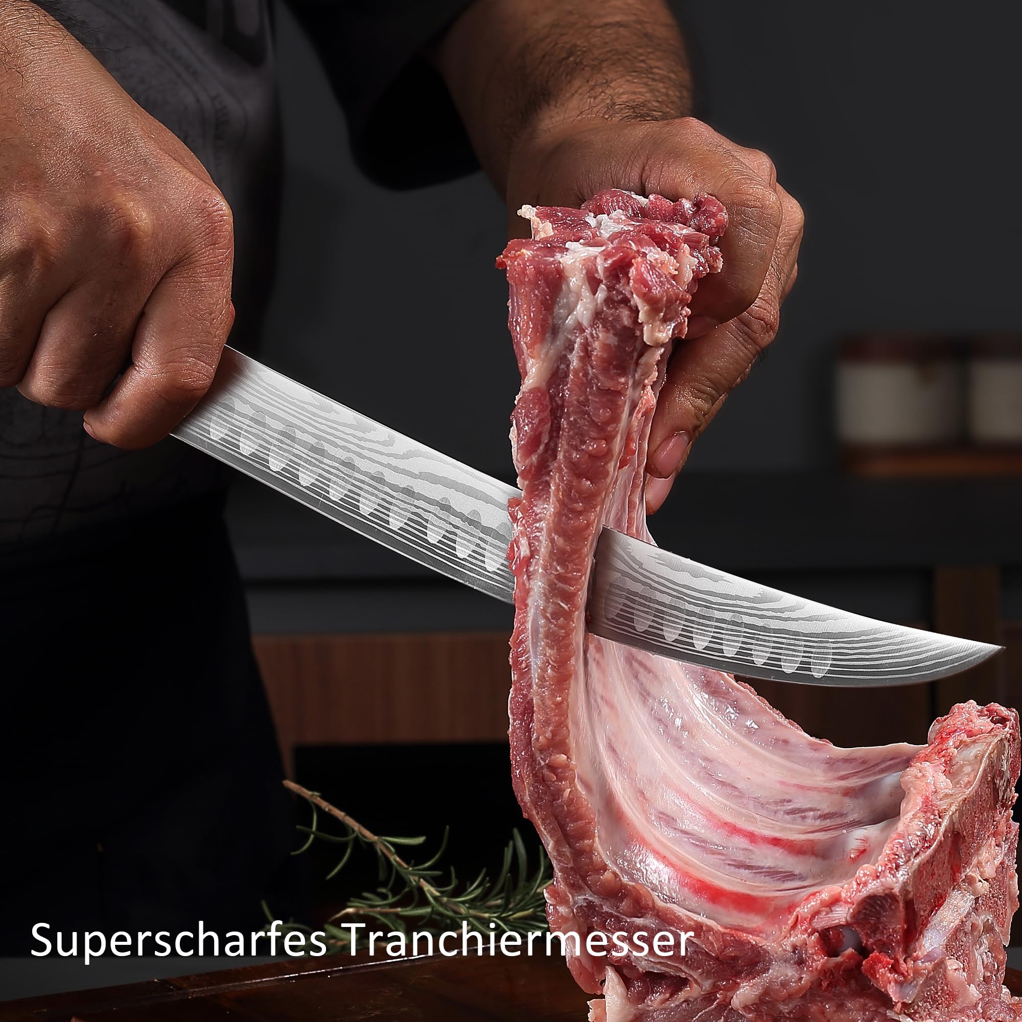 PAUDIN Fleischmesser extrem scharf 25cm Metzgermesser profi Messer Küchenmesser als Schlachtermesser Schinkenmesser Tranchiermesser aus hochwertigem Edelstahl mit ergonomischem Holzgriff 5