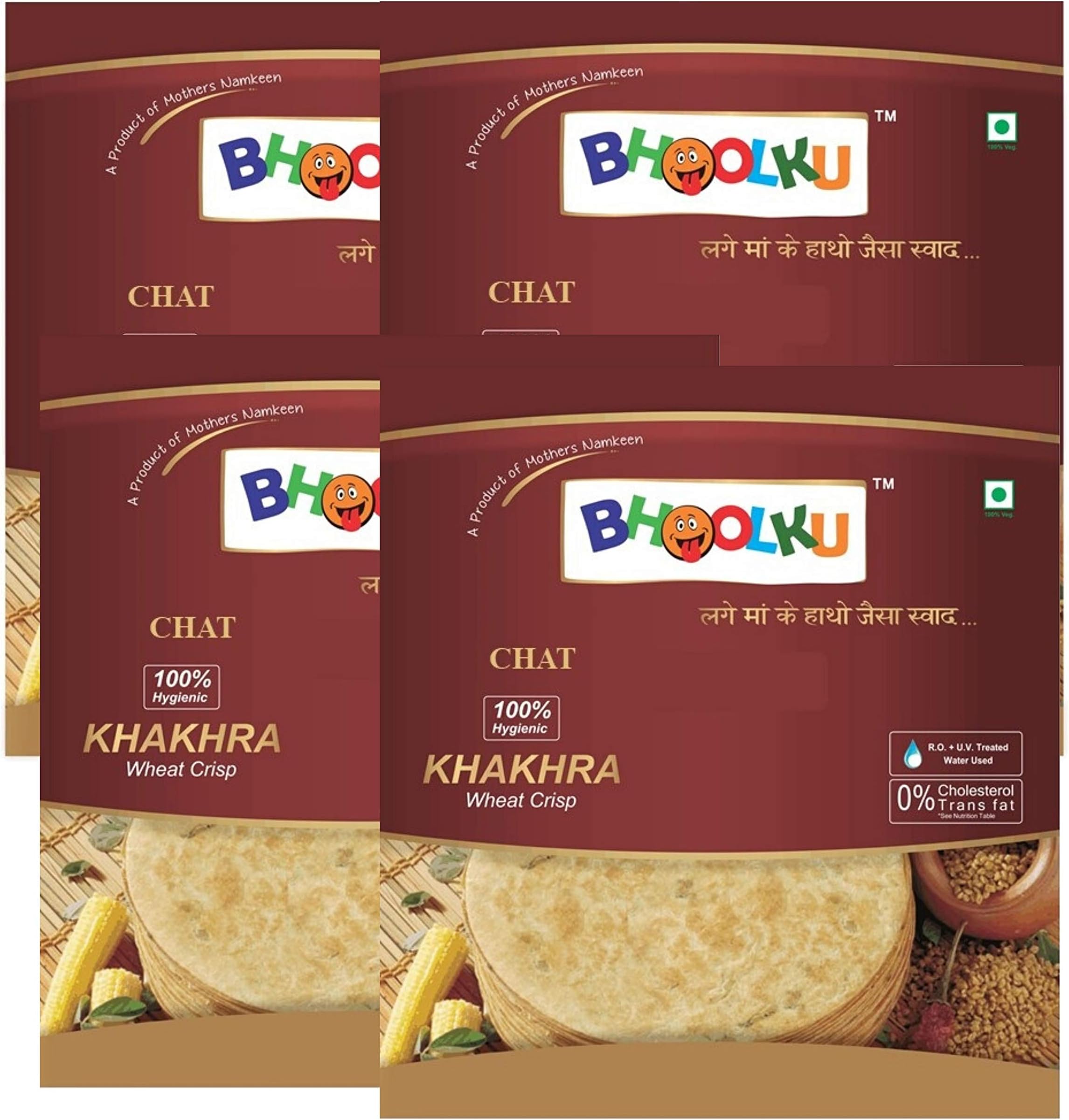 Bhoolku - Wheat Khakhra - Chat Flavor - Healthy Snack - Tasty and Crispy - Less Oily - NO Cholesterol - Authentic Indian Snack - 800GM (200GM X 4, Pack of 4)