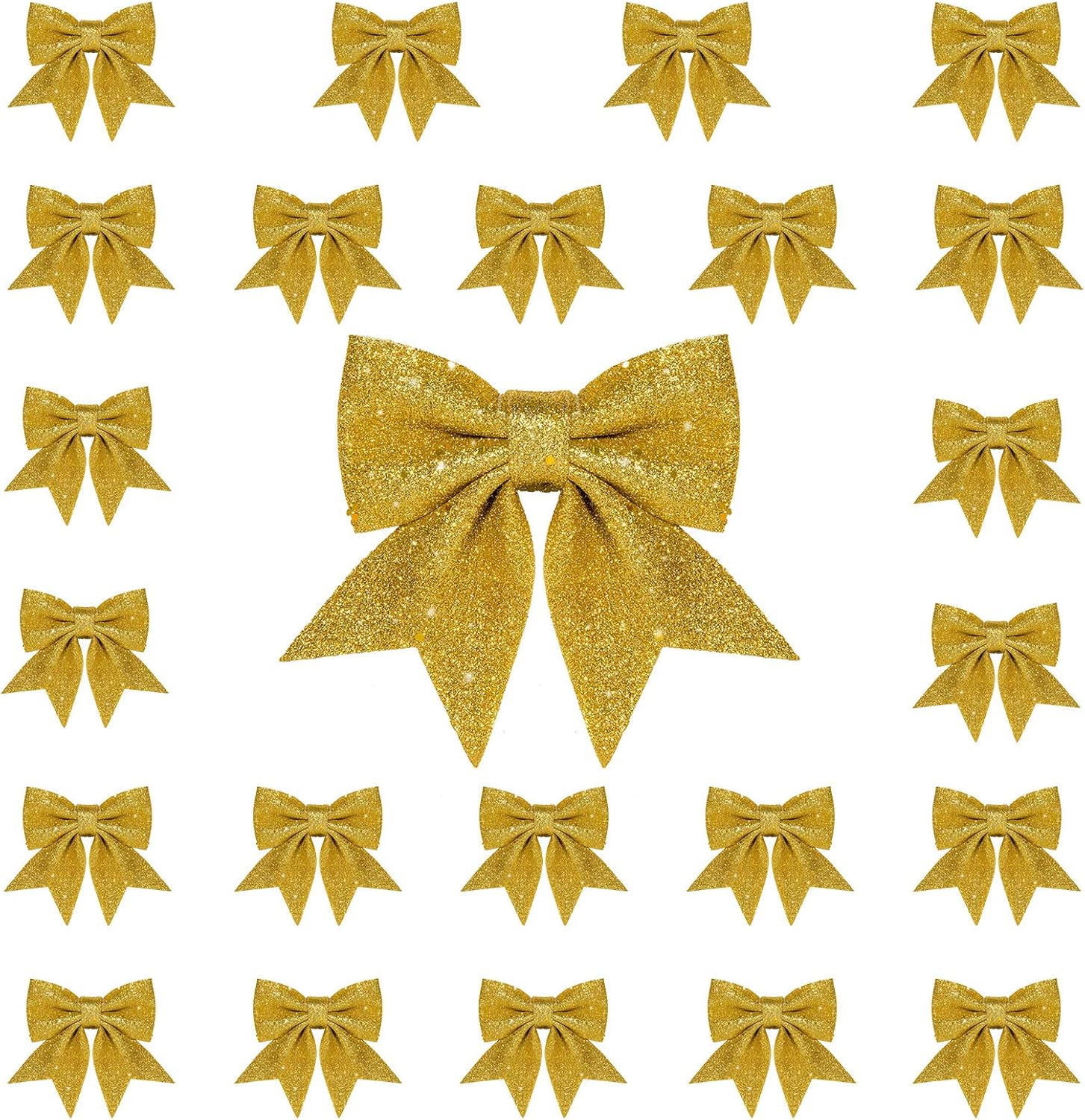 Bows & Ribbons - Whaline 24pcs 5.5'' Christmas Bow Decorations, Gold Wreaths Bows, Small Christmas Tree Bow Sequin Bow Ties, Xmas Decorative Bows Ornaments for Home Christmas Party