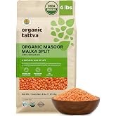 Organic Tattva Split Red Lentils, Dried, 4 lbs, Masoor Dal, USDA Certified | Unpolished, Natural Plant Based Protein, Vegan, Kosher, No Additives, Ideal for Creamy Soups, Curries &amp; Everyday Meals
