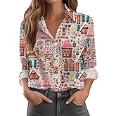 Button Down Shirts for Women Long Sleeve Collared Dressy Casual Blouses Cute Christmas Printed Tops Business Work Outfits