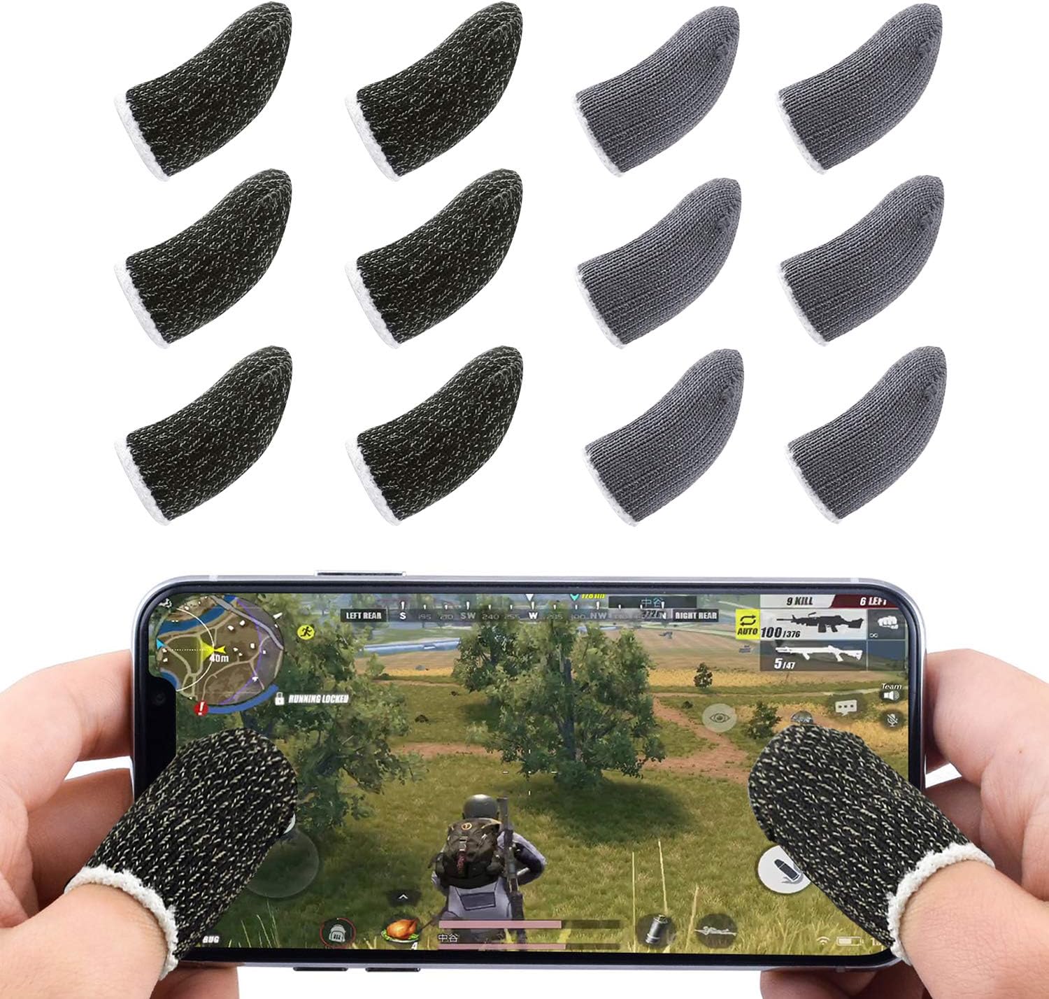 Newseego PUBG Mobile Game Finger Sleeve Controller, Touch Screen Finger Sleeve Breathable Anti-Sweat Sensitive Shoot and Aim Keys for Rules of Survival/Knives Out for Android & IOS[12 Pack]