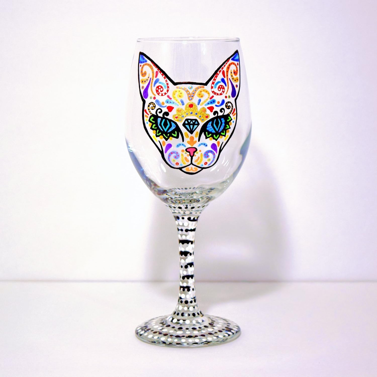 Hand Painted Cat Wine Glass Handmade