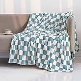 LOMAO Throw Blankets Flannel Blanket with Checkerboard Grid Pattern Soft Throw Blanket for Couch, Bed, Sofa Luxurious Warm and Cozy for All Seasons (Light Blue, 50"x60")