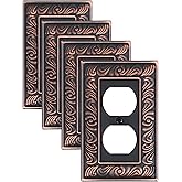 TREEWELL 4-Pack Duplex Outlet Cover Plate, Paisley Pattern Decorative Metal Wall Plates for Electrical Outlets, 1 Gang Receptacle Cover, Aged Bronze Switch Plates and Outlet Covers