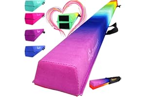 PreGymnastic 6FT/8FT/9.5FT Folding Balance Beam for Kids 3-12,Foldable Gymnastics Floor Beam-Extra Firm Suede Cover with Carry Bag for Home-Gym Equipment for Toddler Teenage (Rainbow, 6FT)